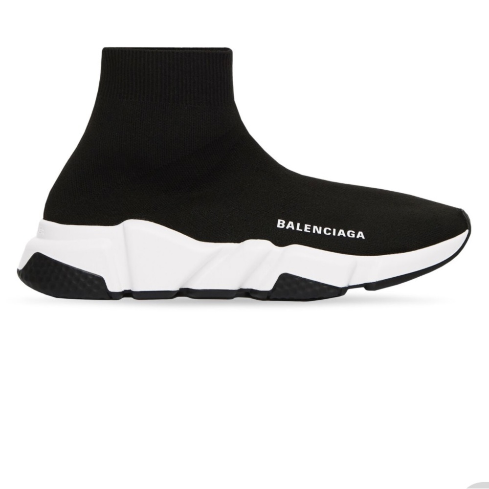 Balenciaga: SPEED RECYCLED KNIT SNEAKER IN BLACK/WHITE